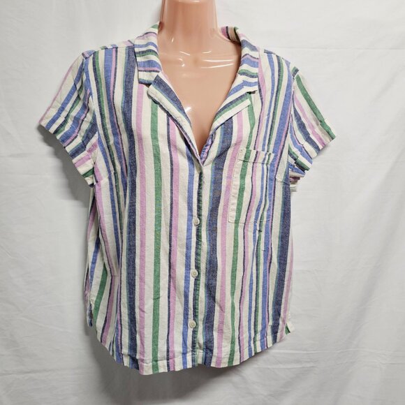 Marine Layer Lucy Resort Striped Top Blouse Shirt Women Size L Multicolor Hemp 3 - Picture 11 of 11
